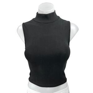 Zara Women's Black Knit Sleeveless Turtleneck Cropped Sweater Vest Top Size S